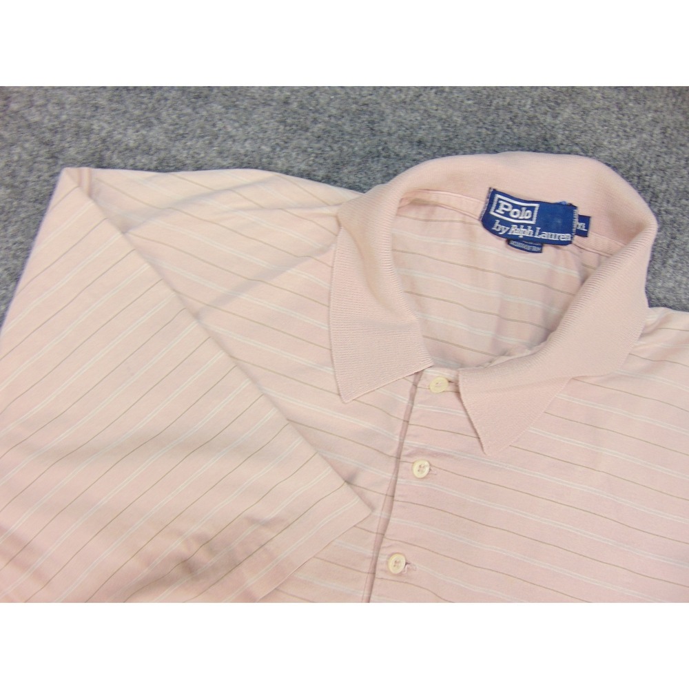 Polo‎ Ralph Lauren Polo Shirt Mens XL Short Sleeve Pink Striped Preppy Golf 2841